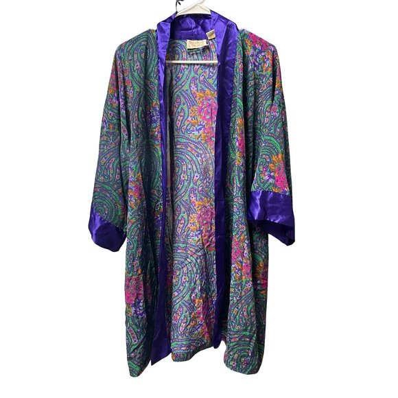 Victoria's Secret Other - Vintage Victoria’s Secret Gold Label Paisley Robe One Size Purple Floral